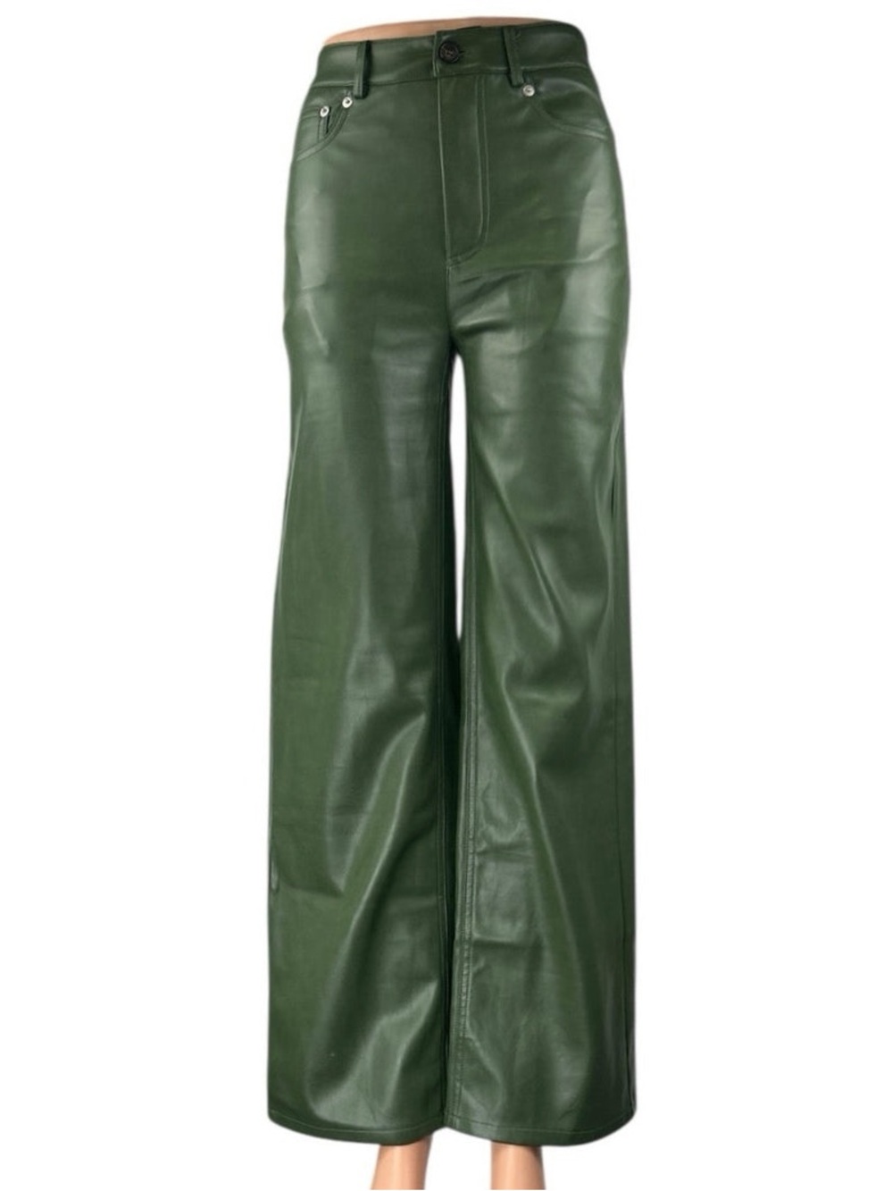 Urban Outfitters High-Rise Wide-Leg Faux Leather Pants in Olive Green
